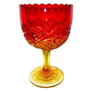 Vintage Viking Glass Tawney Chalice Amberina red to yellow   Orange glow